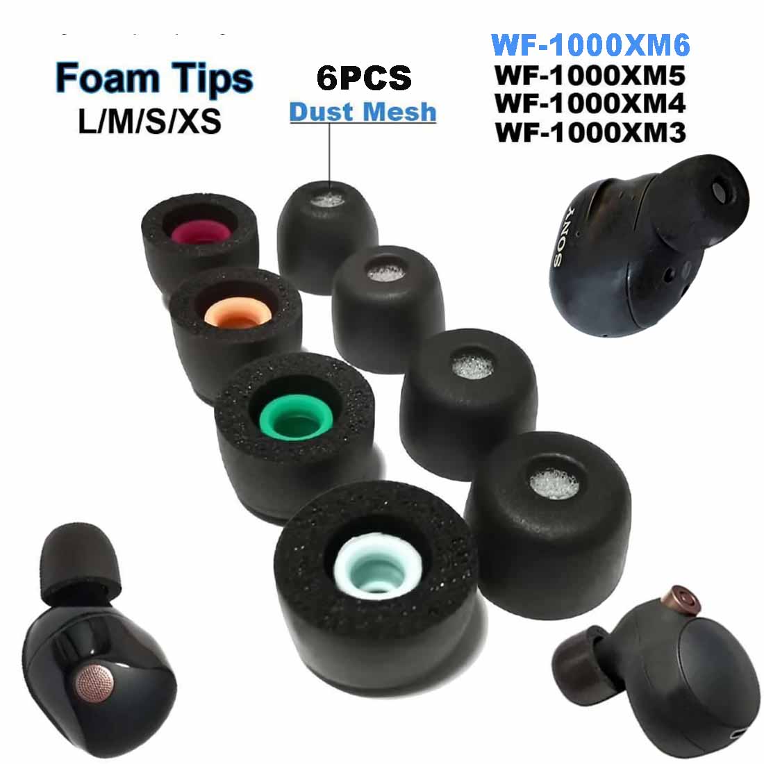 6PCS  Memory Foam Ear Tips Cus - огляд і ціна Earphone Foam Tip